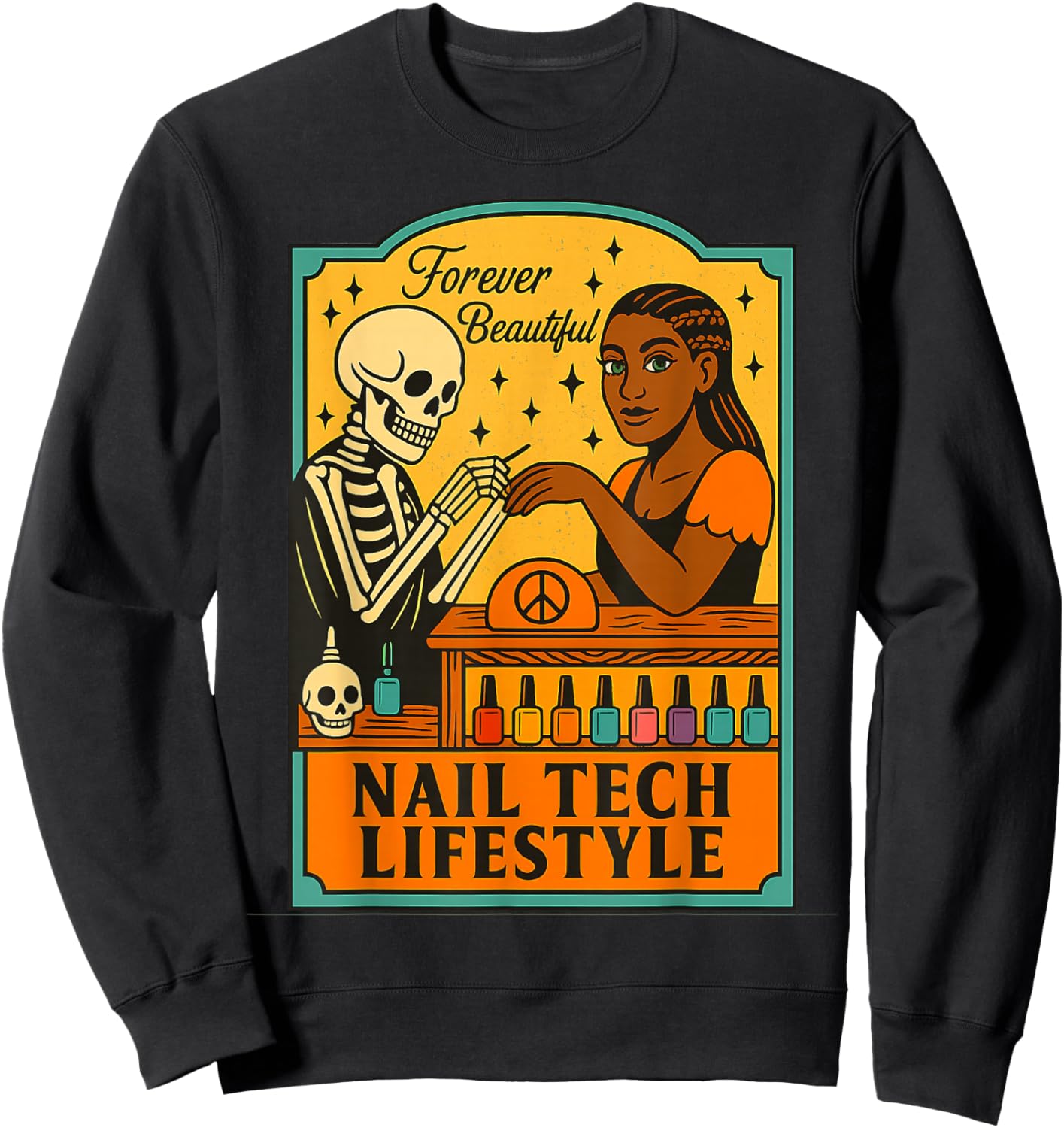 Nail Tech Skull and Beautiful Model Sweatshirt - Sweatshirt | Black