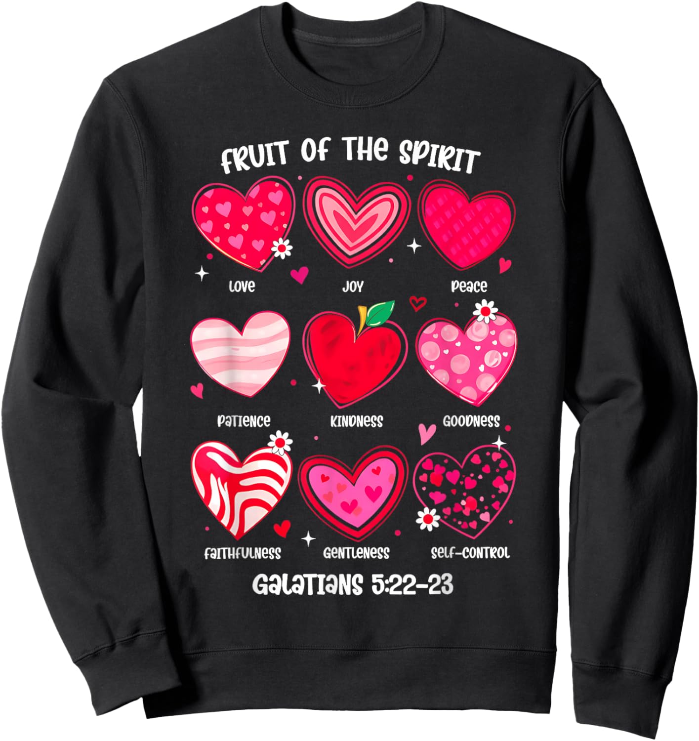 Fruit of The Spirit Christian Hearts Bible Verse Valentine Sweatshirt - Sweatshirt | Black