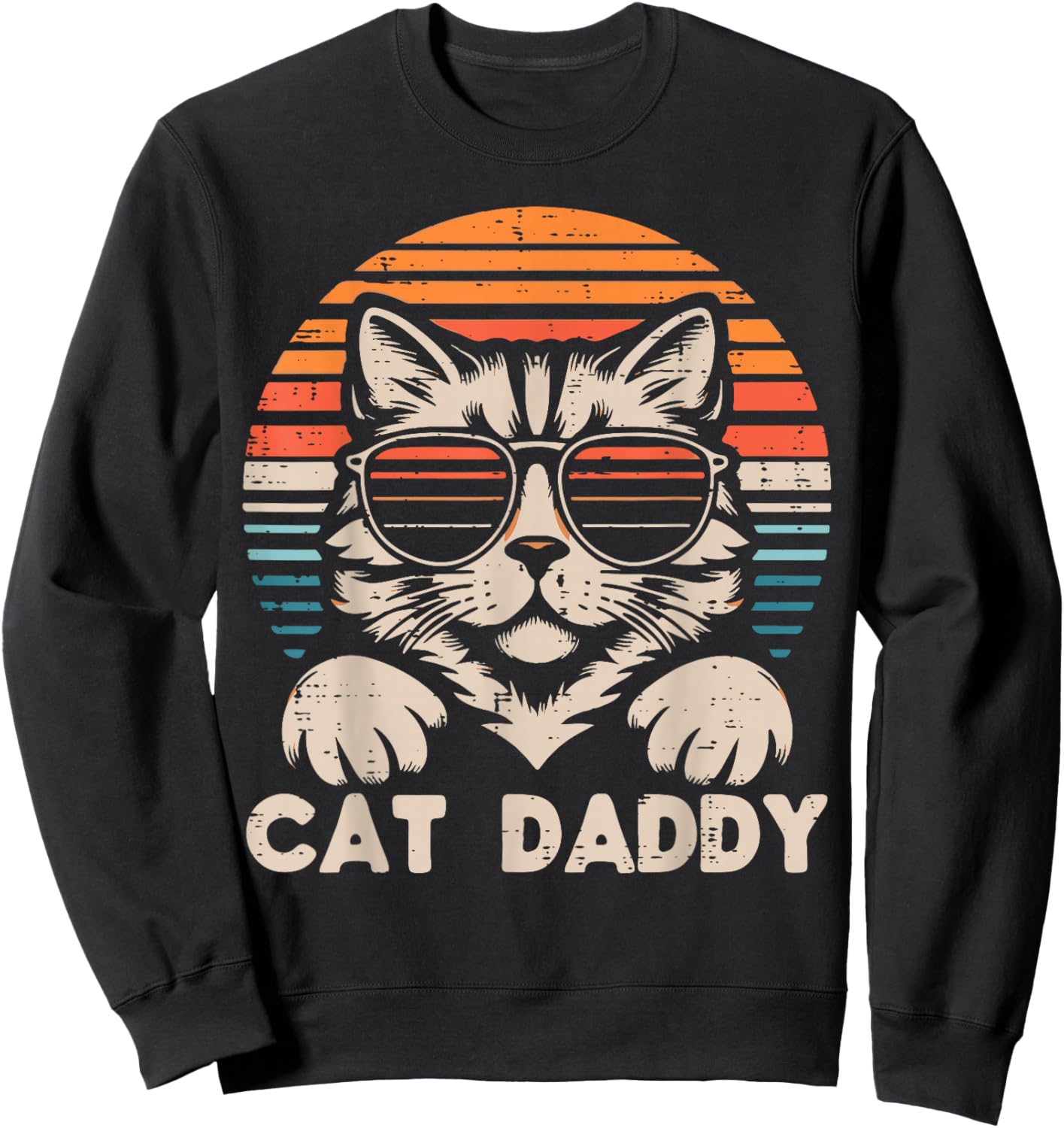 Cat Daddy Sunglasses Sunset Retro Fur Dad Papa Kitten Men Sweatshirt - Sweatshirt | Black