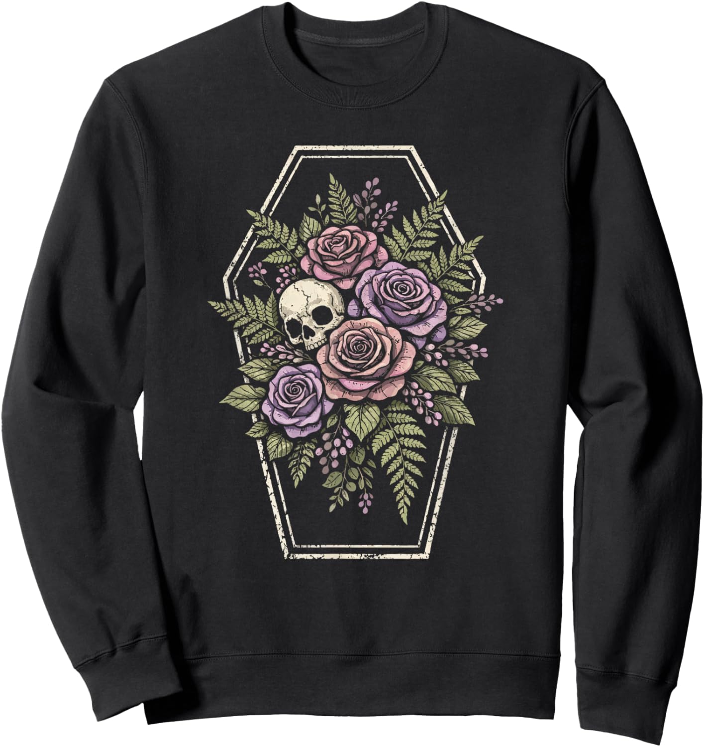 Skull Goth Flower Floral Coffin Grunge Dark Alt Aesthetic Sweatshirt - Sweatshirt | Black