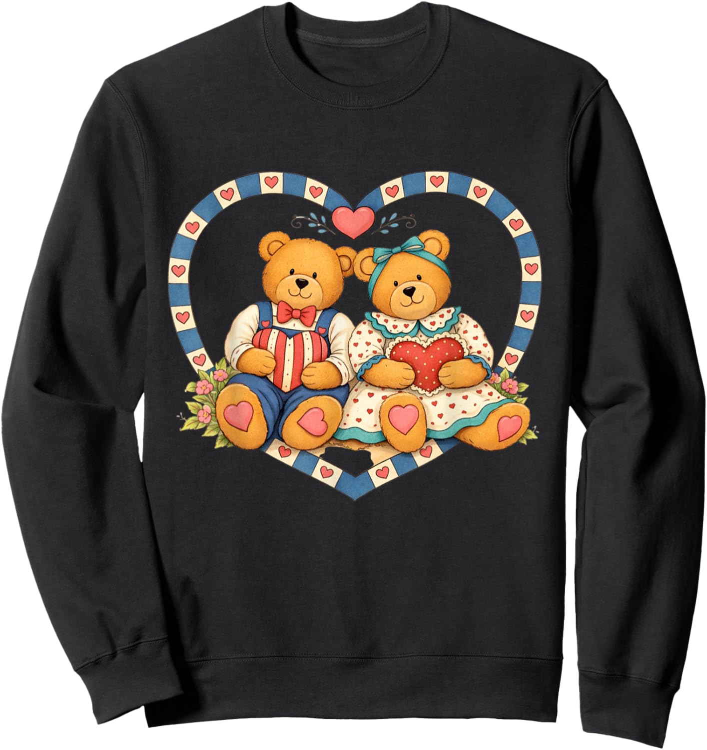 Vintage Country Teddy Bears and Hearts Retro 80's Inspired Sweatshirt - Sweatshirt | Black