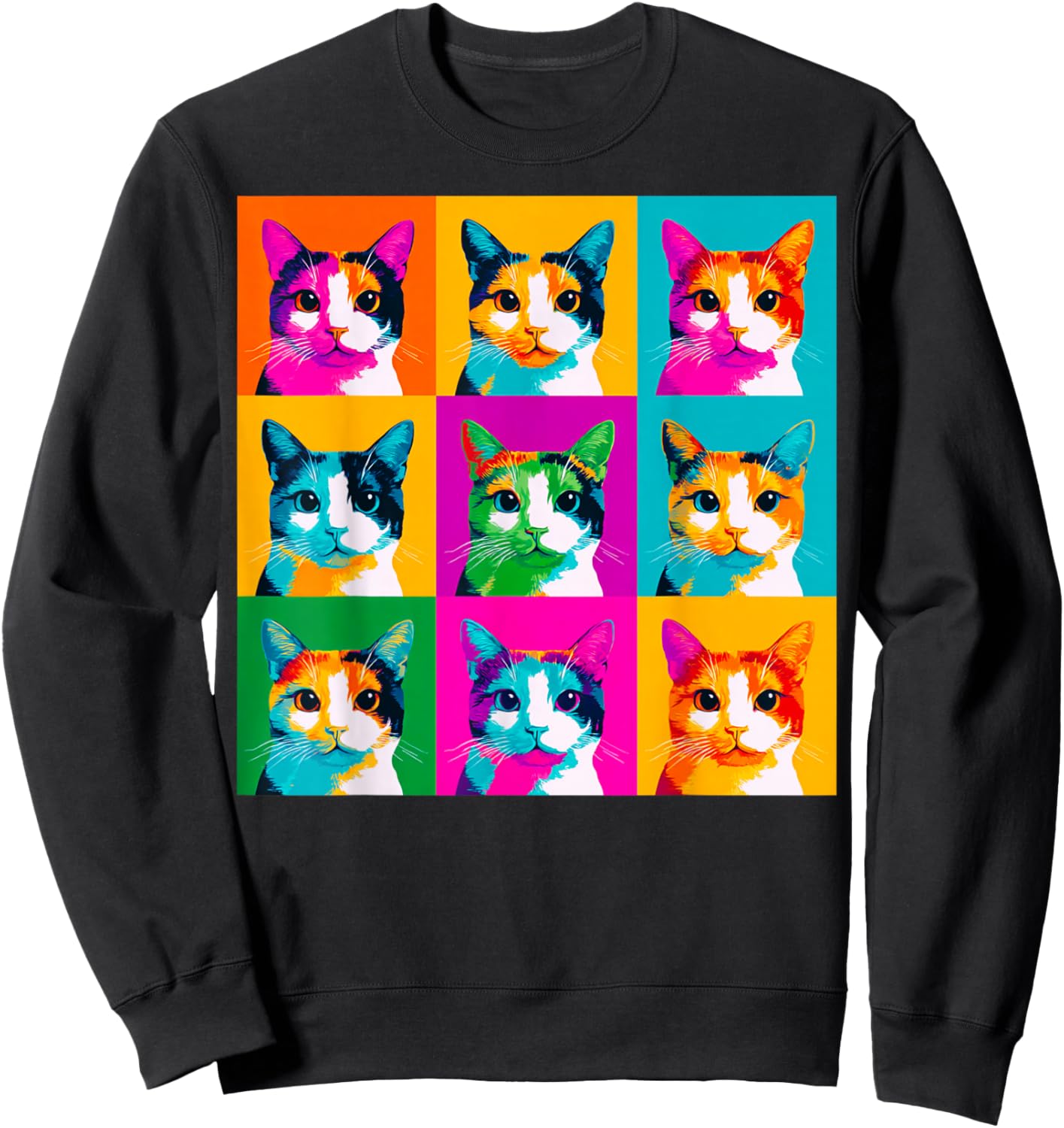 Calico Cat Pop Art Design with Vibrant Colors Sweatshirt - Sweatshirt | Black