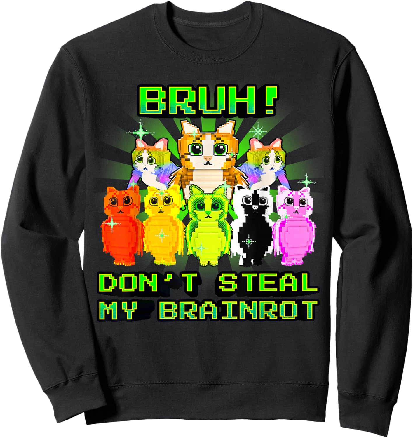 Bruh Don't Steal My Brainrot Funny Meowl Meme for Boys Kids Sweatshirt - Sweatshirt | Black