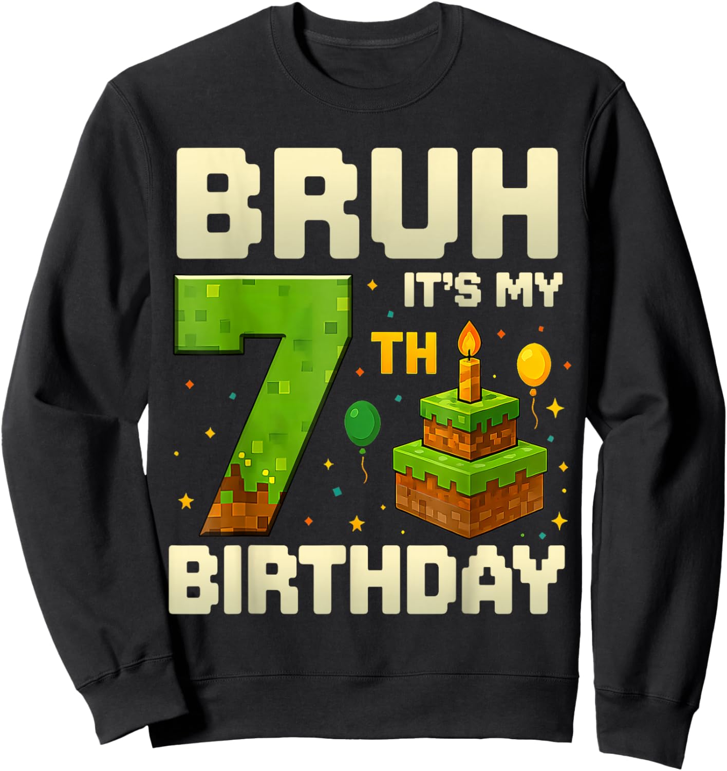 It's My 7th Birthday Game Pixel 7 Year Old Birthday Boy Sweatshirt - Sweatshirt | Black
