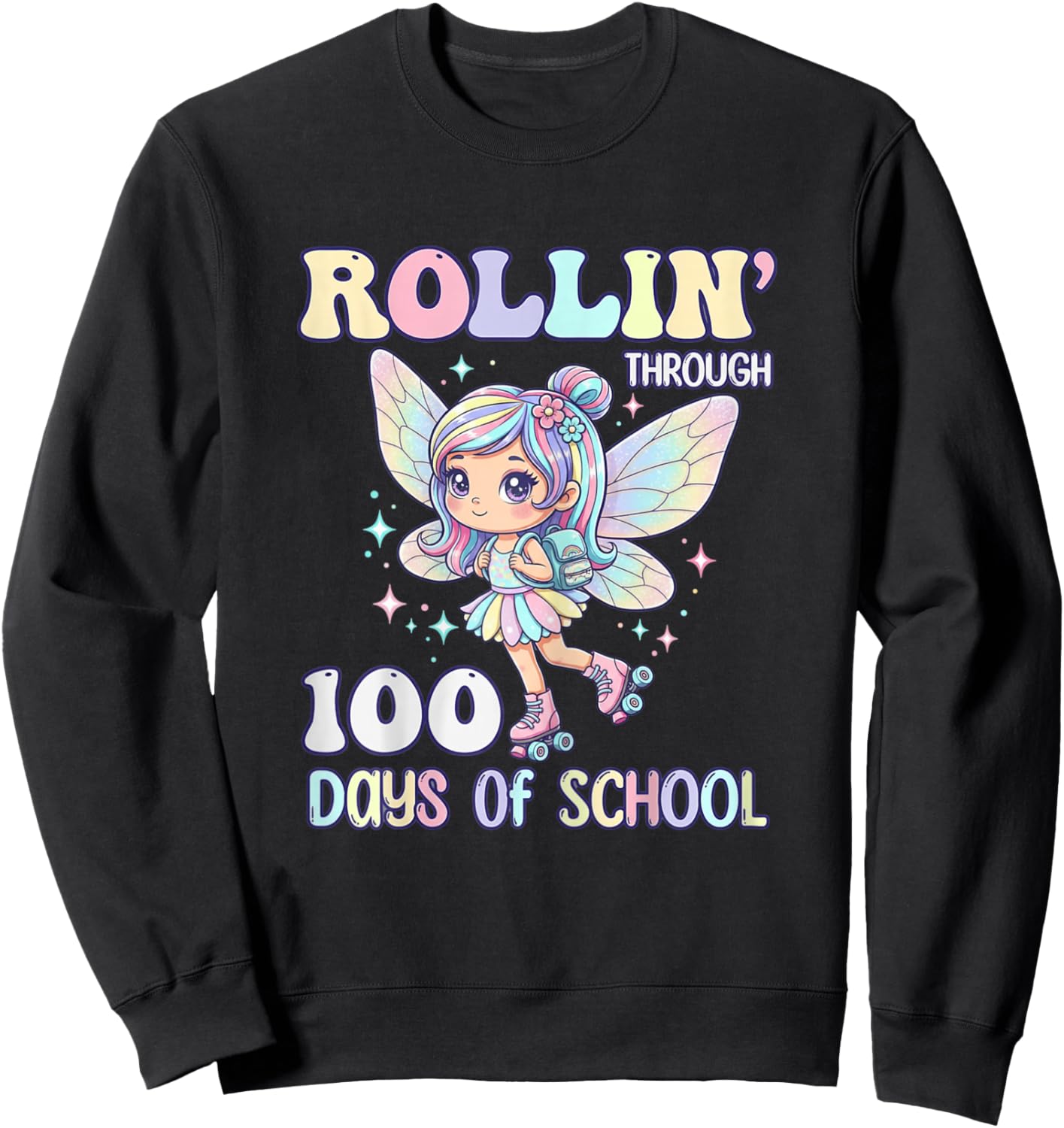 Fairy Outfit Girl 100 Days of School Girls Teacher Sweatshirt - Sweatshirt | Black