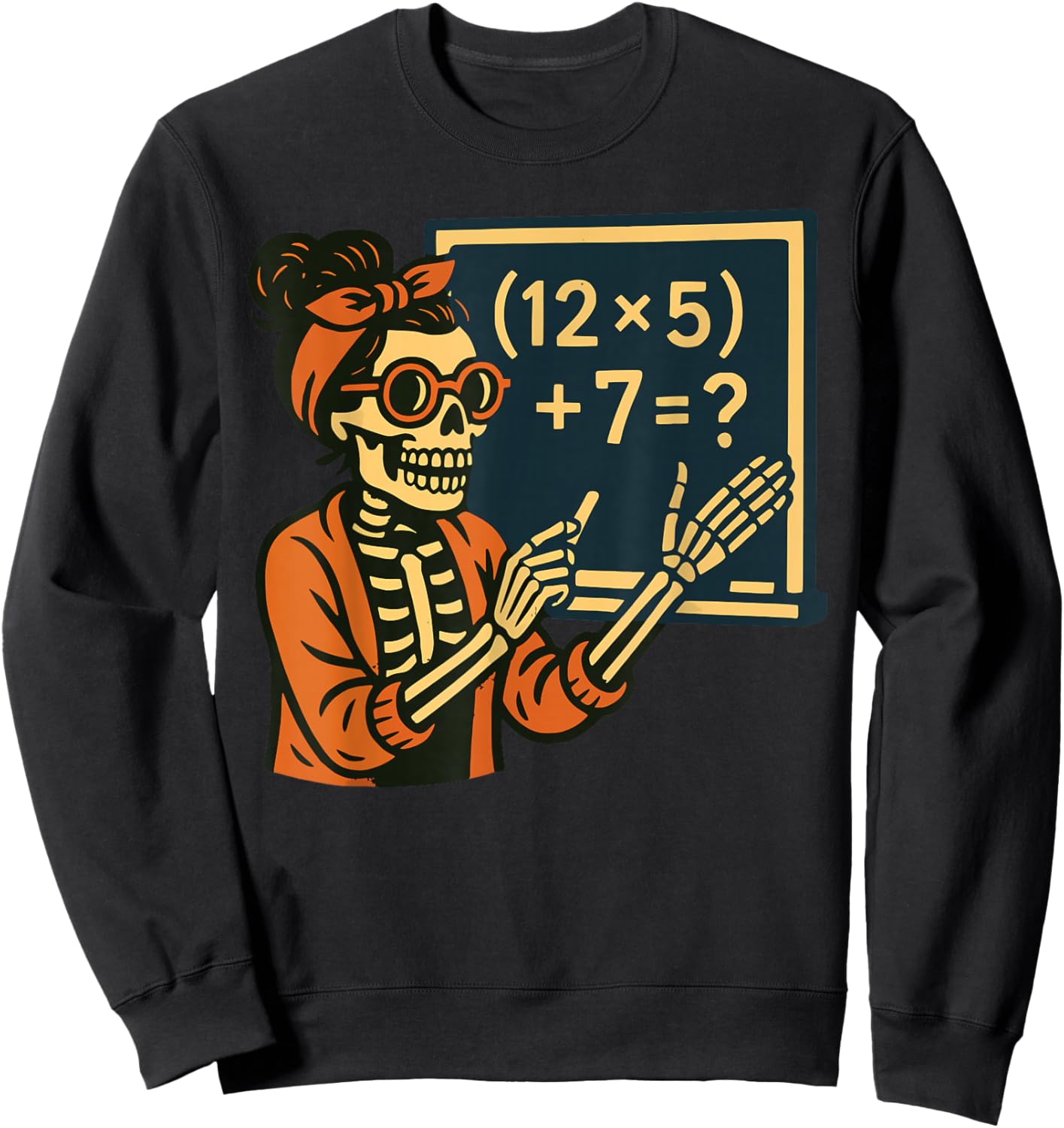 Halloween Teacher Six Seven Meme 6 7 Skeleton Spooky Costume Sweatshirt - Sweatshirt | Black