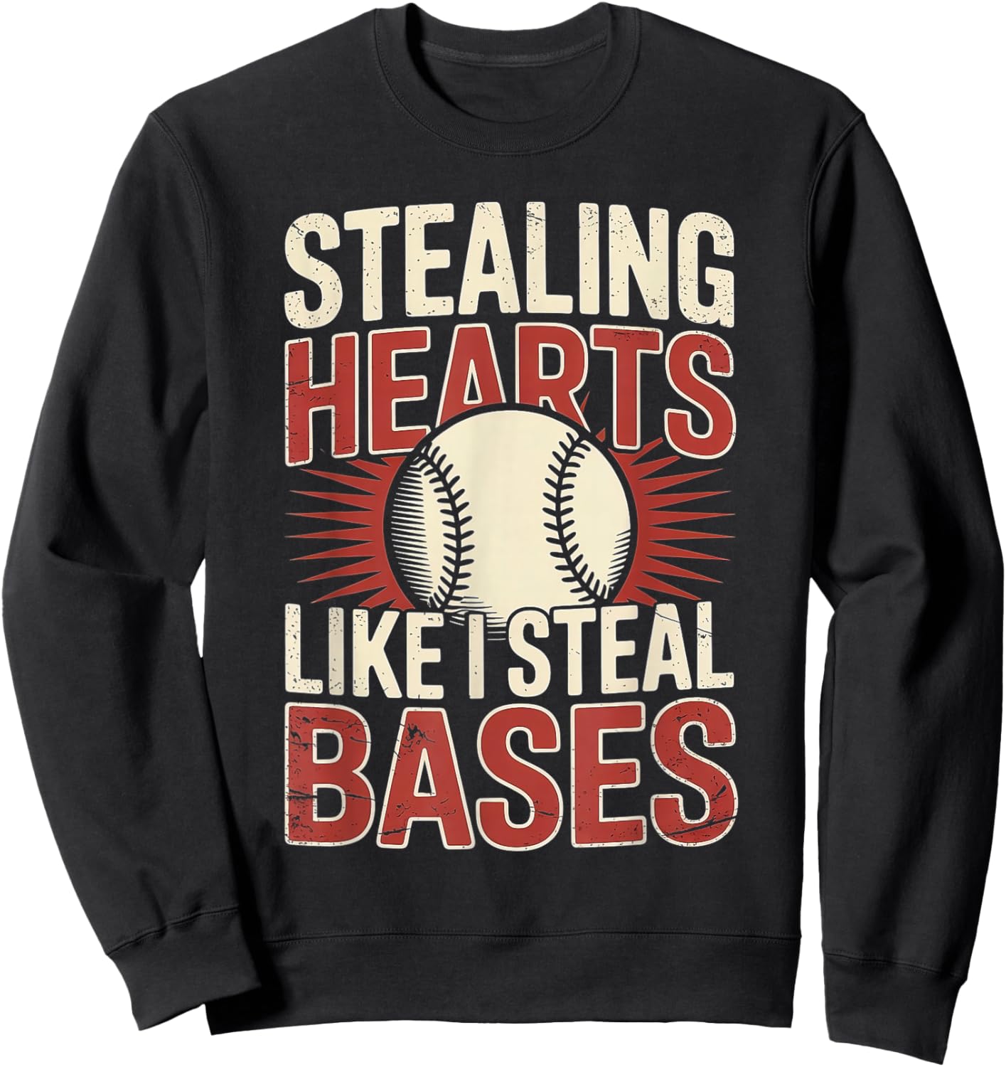 Stealing Hearts Like I Steal Bases Baseball Valentine Retro Sweatshirt - Sweatshirt | Black
