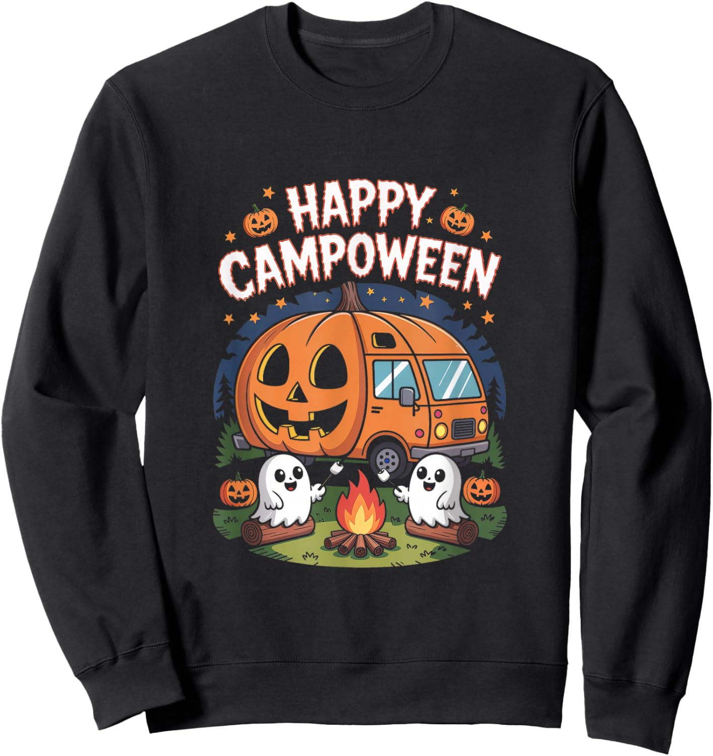 Happy Camp-O-Ween Halloween Camping Ghosts Sweatshirt - Sweatshirt | Black