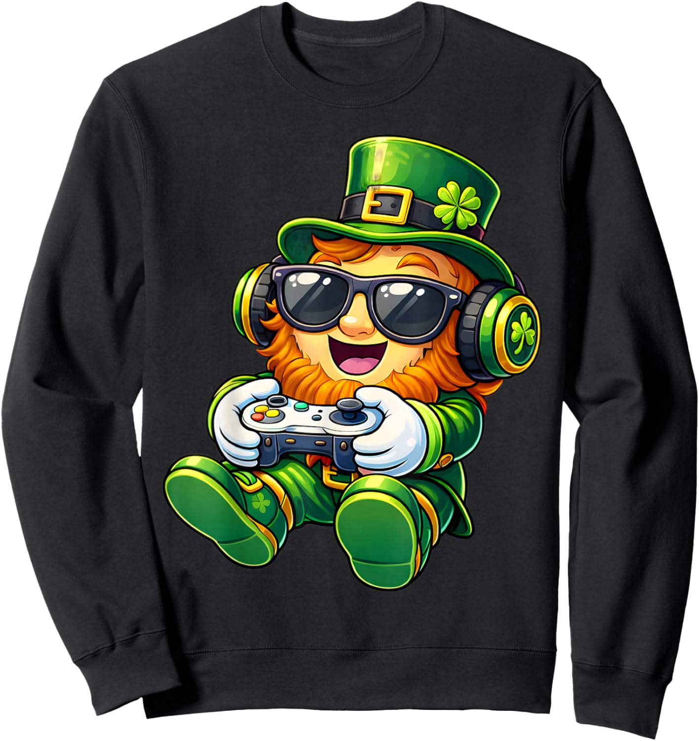 Video Game Leprechaun St Patricks Day Gamer Boys Kids Gaming Sweatshirt - Sweatshirt | Black