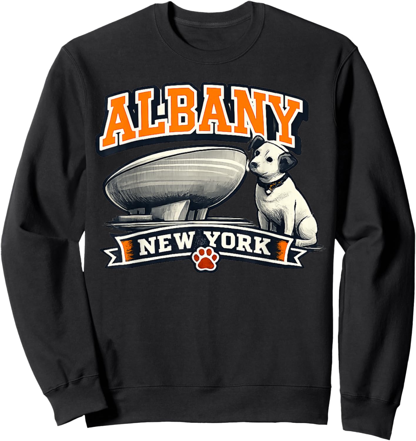 Albany New York Nipper-Inspired Paw Print Design Sweatshirt - Sweatshirt | Black