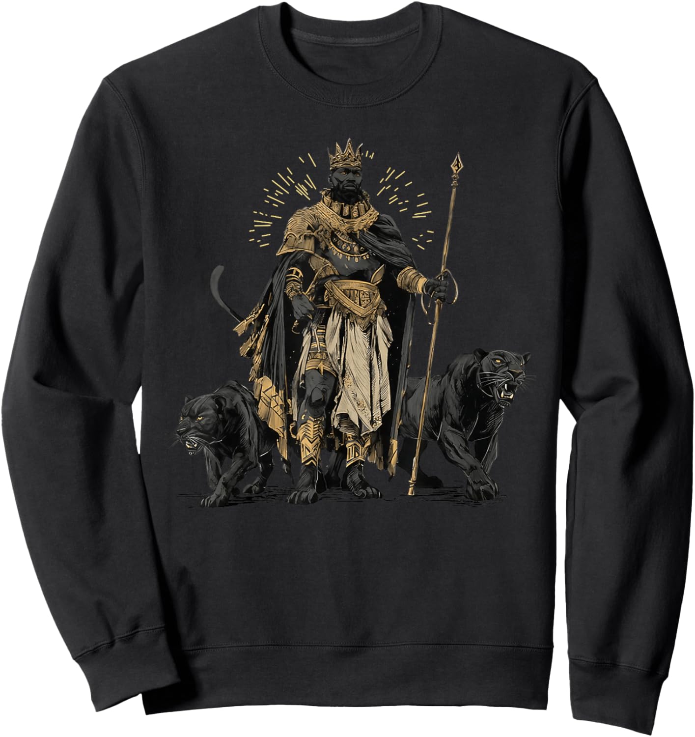 African King with Panther Guardian Fantasy Art Sweatshirt - Sweatshirt | Black