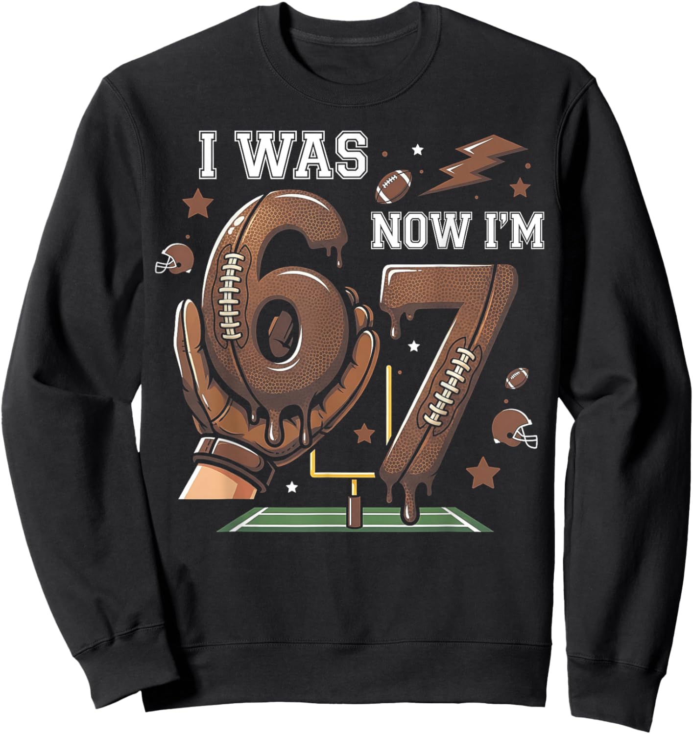 I was 6 Now I'm 7 Football Birthday Sweatshirt - Sweatshirt | Black
