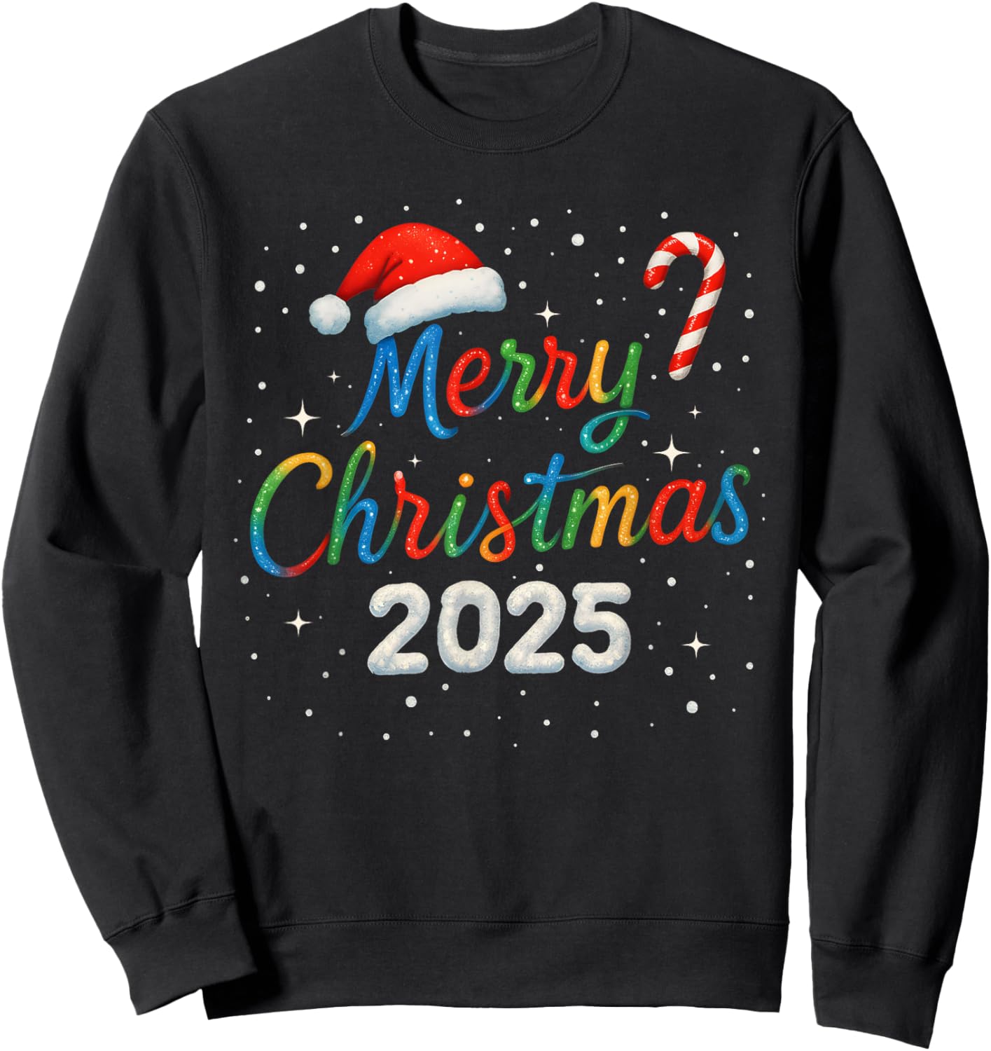 Merry Christmas 2025 Colorful Holiday Lights Family Matching Sweatshirt - Sweatshirt | Black