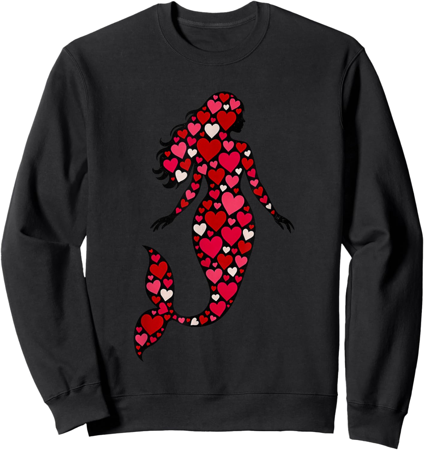 Pink Red Heart Valentines Day Girls Mermaid Sweatshirt - Sweatshirt | Black