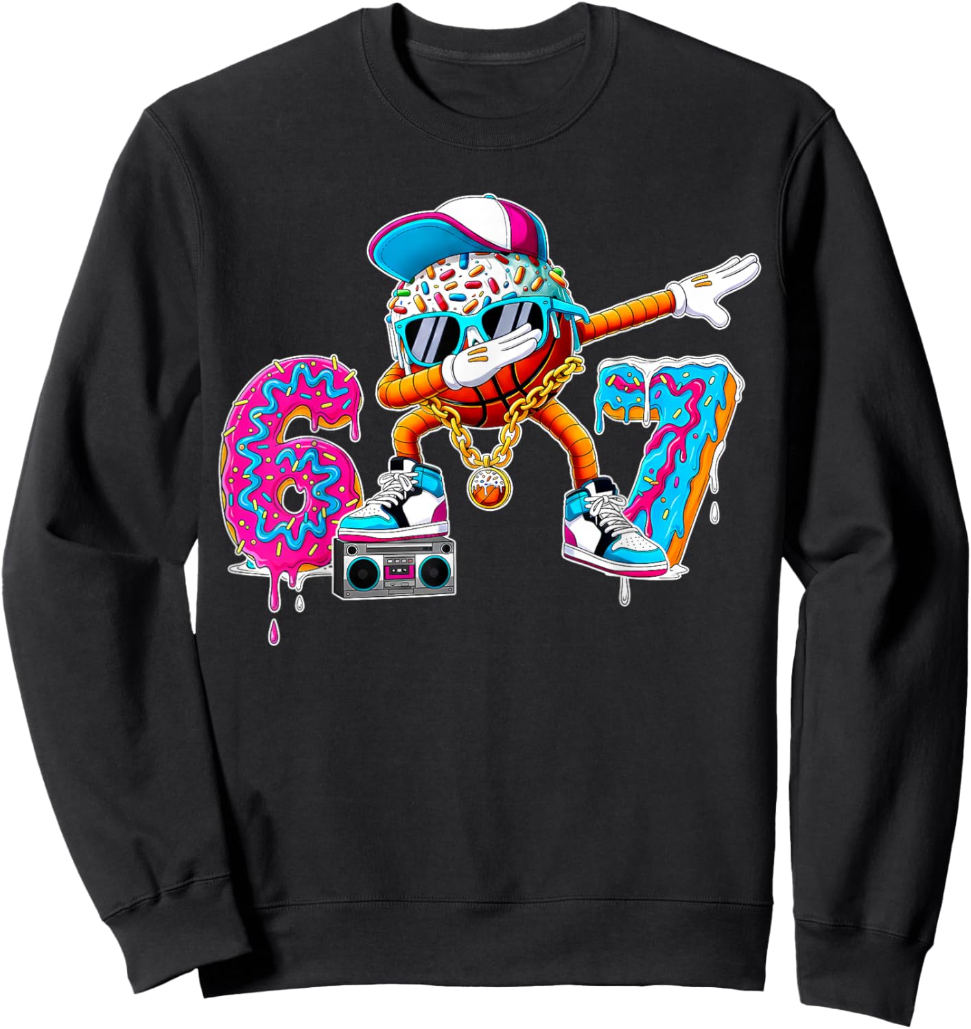 Cool 6 7 Six Seven Dabbing Basketball Boy Ice Cream Drip Sweatshirt - Sweatshirt | Black