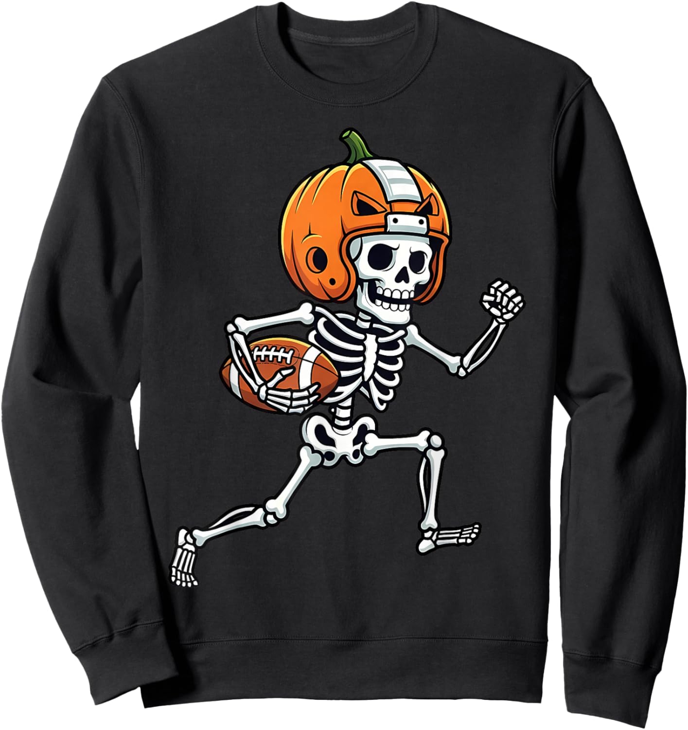 Skeleton American Football Player Spooky Sports Graphic Kids Sweatshirt - Sweatshirt | Black