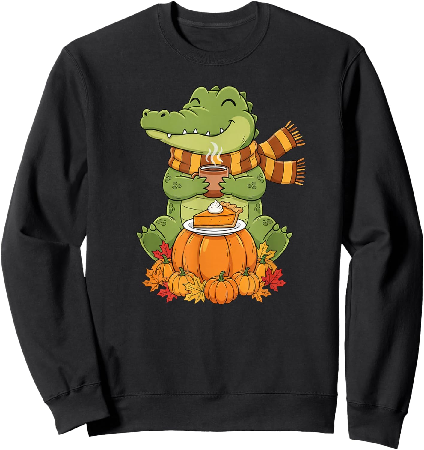 Funny Alligator Coffee Autumn Thanksgiving Kids Sweatshirt - Sweatshirt | Black