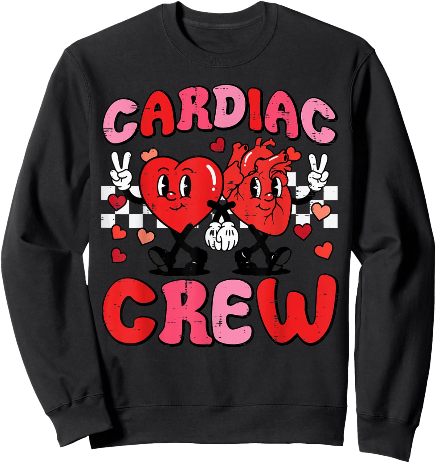 Valentine Nurse Cardiac Crew Heart Funny Scrub Top Men Women Sweatshirt - Sweatshirt | Black
