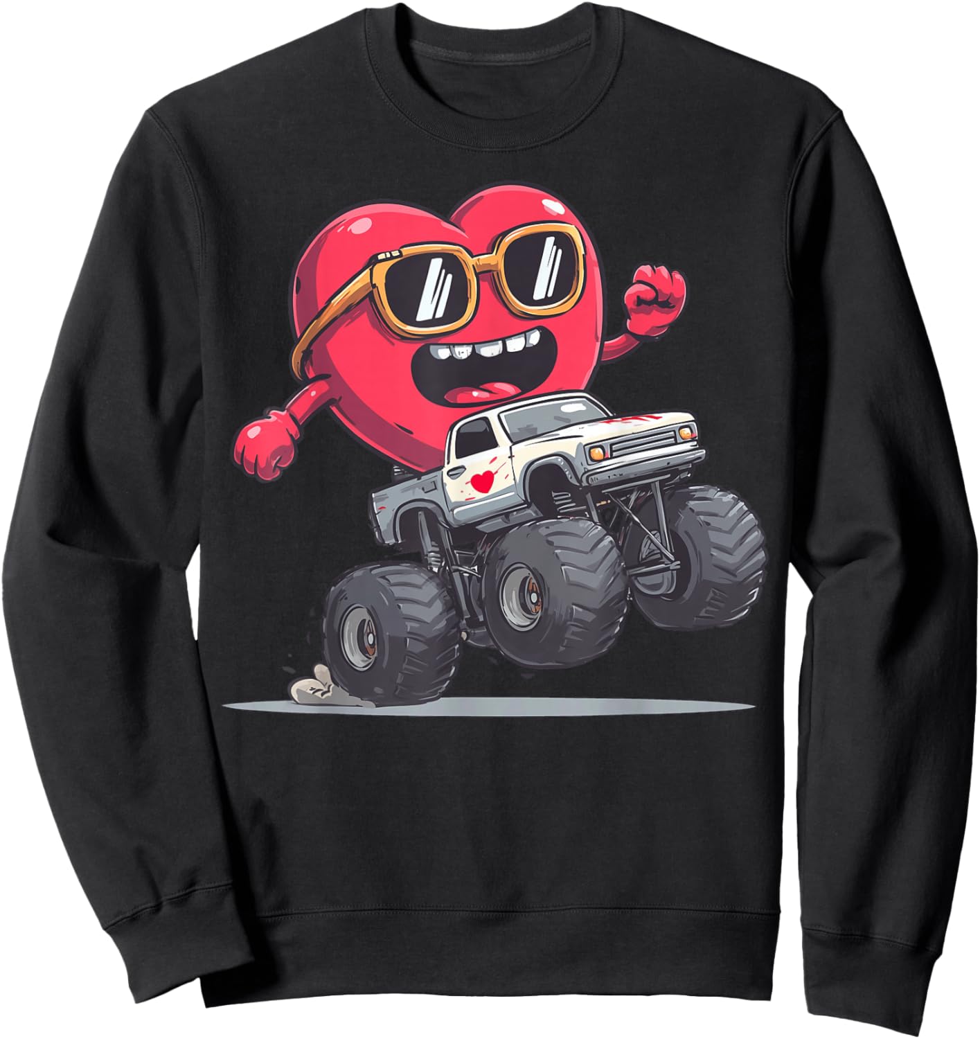 Monster Truck Heart 4 Wheel Offroad Valentine's Day Sweatshirt - Sweatshirt | Black
