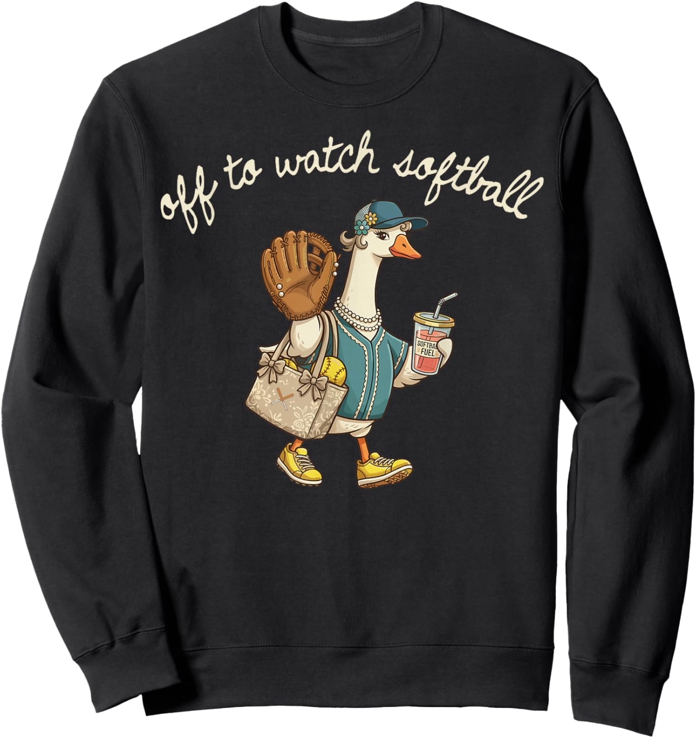 Off to Watch Softball Mommy Funny Goose Lover Sports Sweatshirt - Sweatshirt | Black