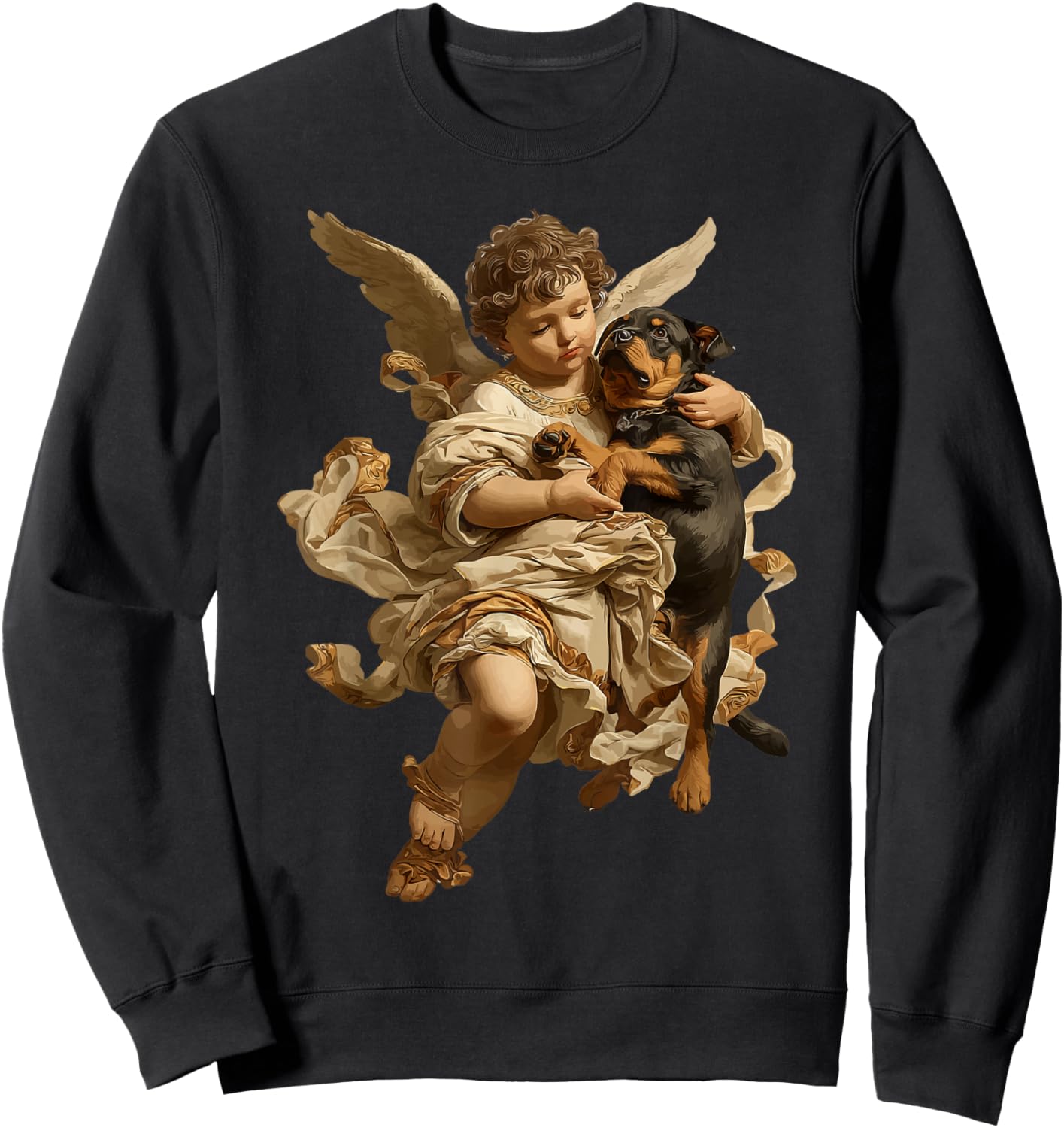 Cherub Angel with Rottweiler Dog Baroque Renaissance Art Sweatshirt - Sweatshirt | Black