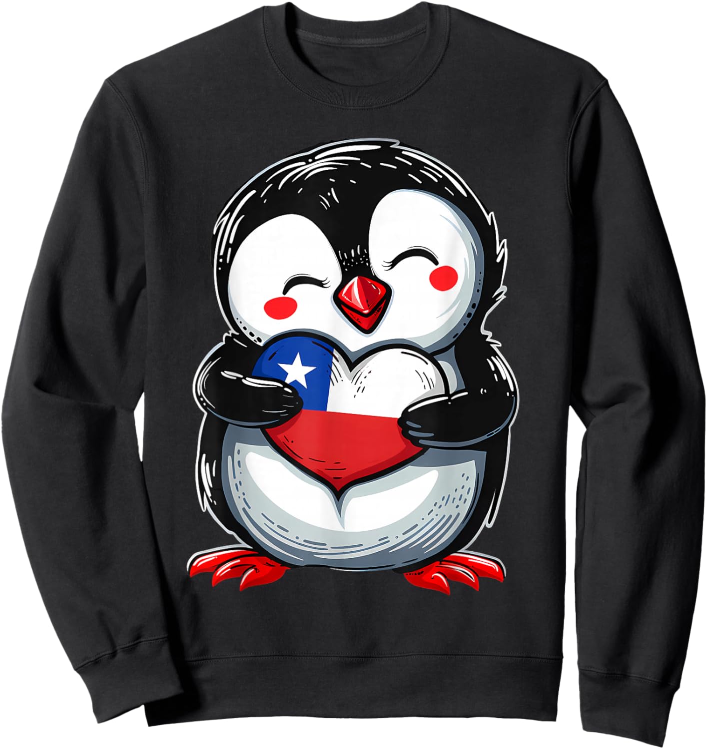 Chile Flag Penguin Heart Chilean Flag Chilean Roots Pride Sweatshirt - Sweatshirt | Black