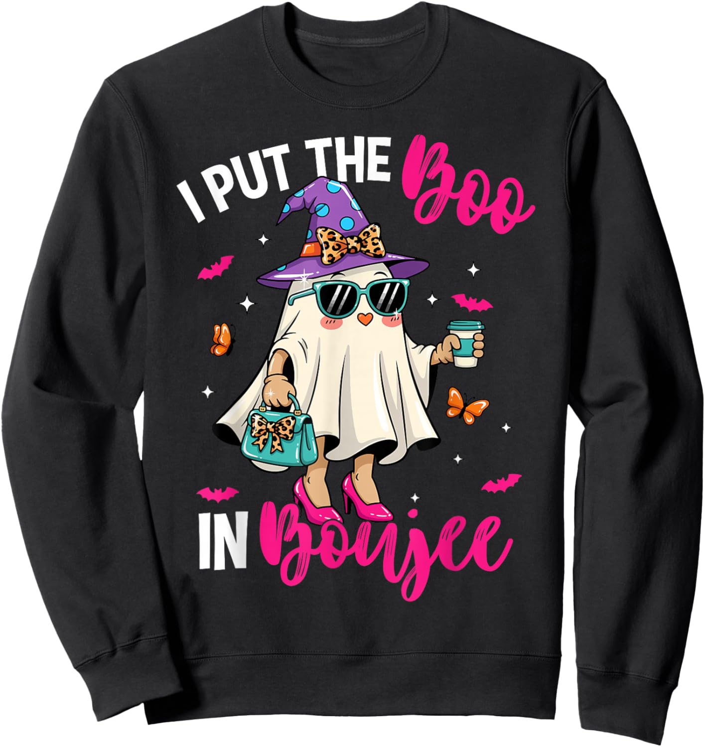 Spooky Ghost Pink I Put The Boo in Boujee Boo-Jie Halloween Sweatshirt - Sweatshirt | Black