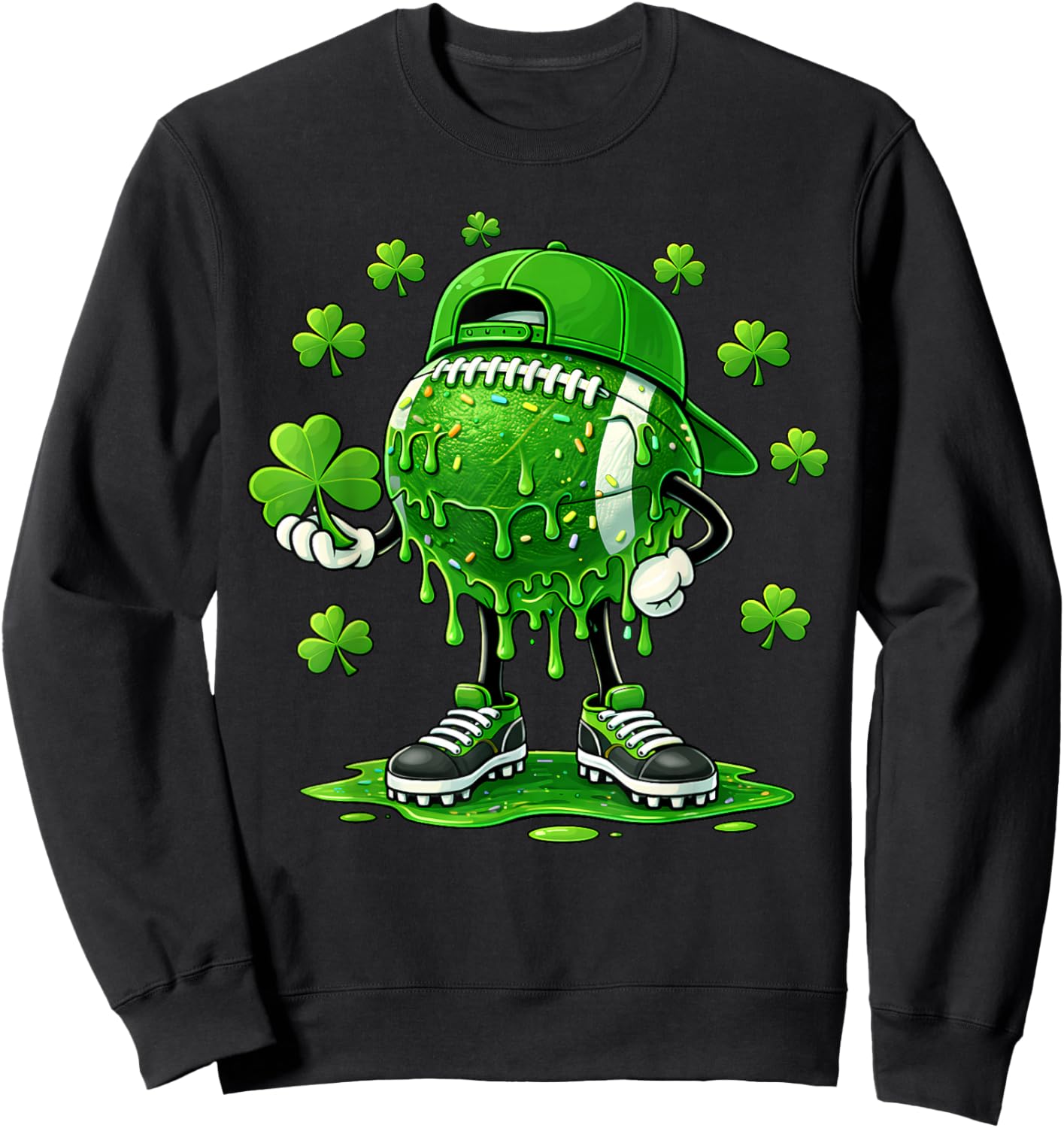 Football St Patricks Day Boys Kids Drip Sport Green Shamrock Sweatshirt - Sweatshirt | Black