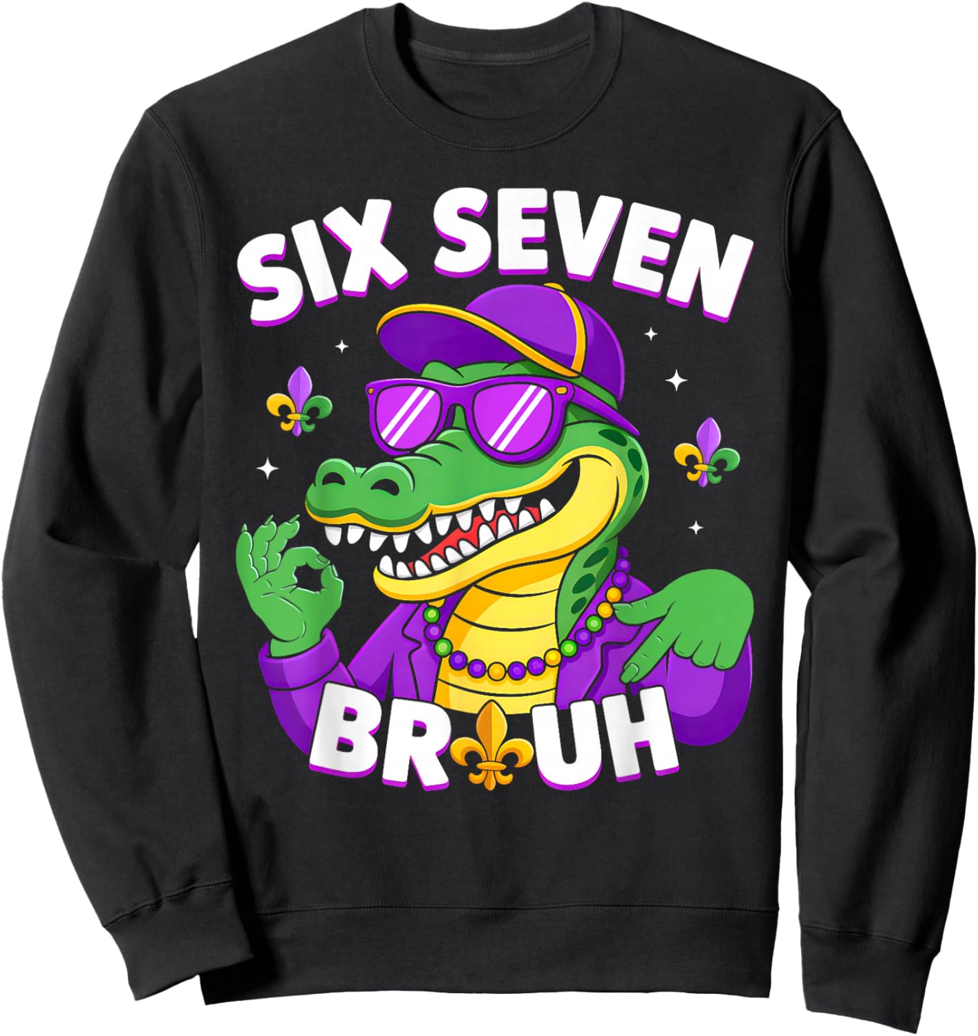 67 Mardi Gras Alligator Mardigator Six Seven Bruh Boys 6 7 Sweatshirt - Sweatshirt | Black