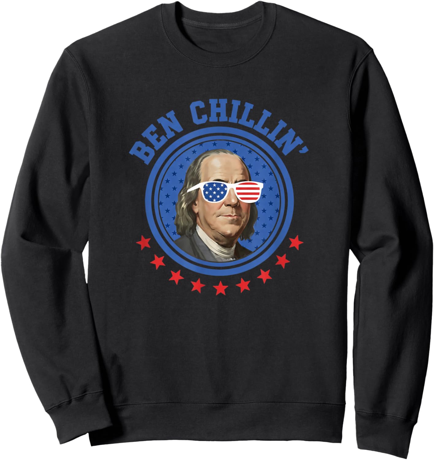 USA Ben Chillin', Ben Franklin American Flag Shades Sweatshirt - Sweatshirt | Black