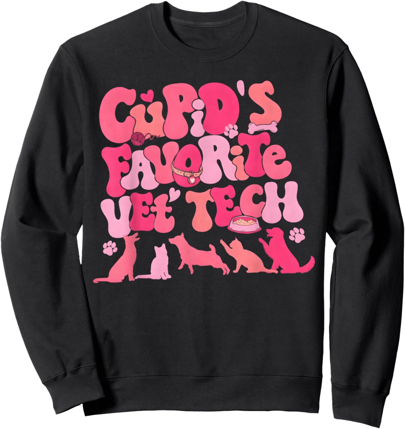 Cupid's Favorite Vet Tech Shirt Valentines Veterinarian Sweatshirt - Sweatshirt | Black