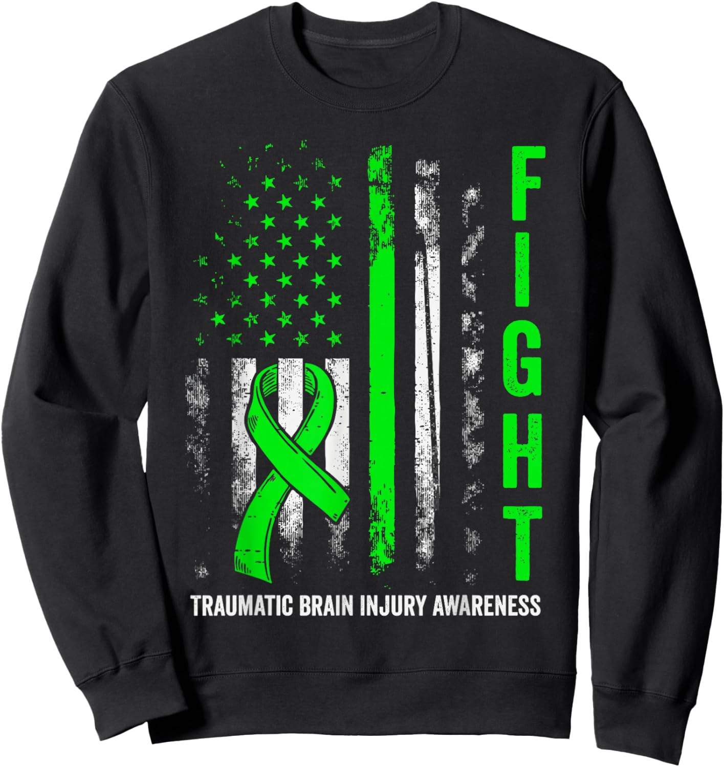 American US Flag Fight Traumatic Brain Injury Awareness Sweatshirt - Sweatshirt | Black