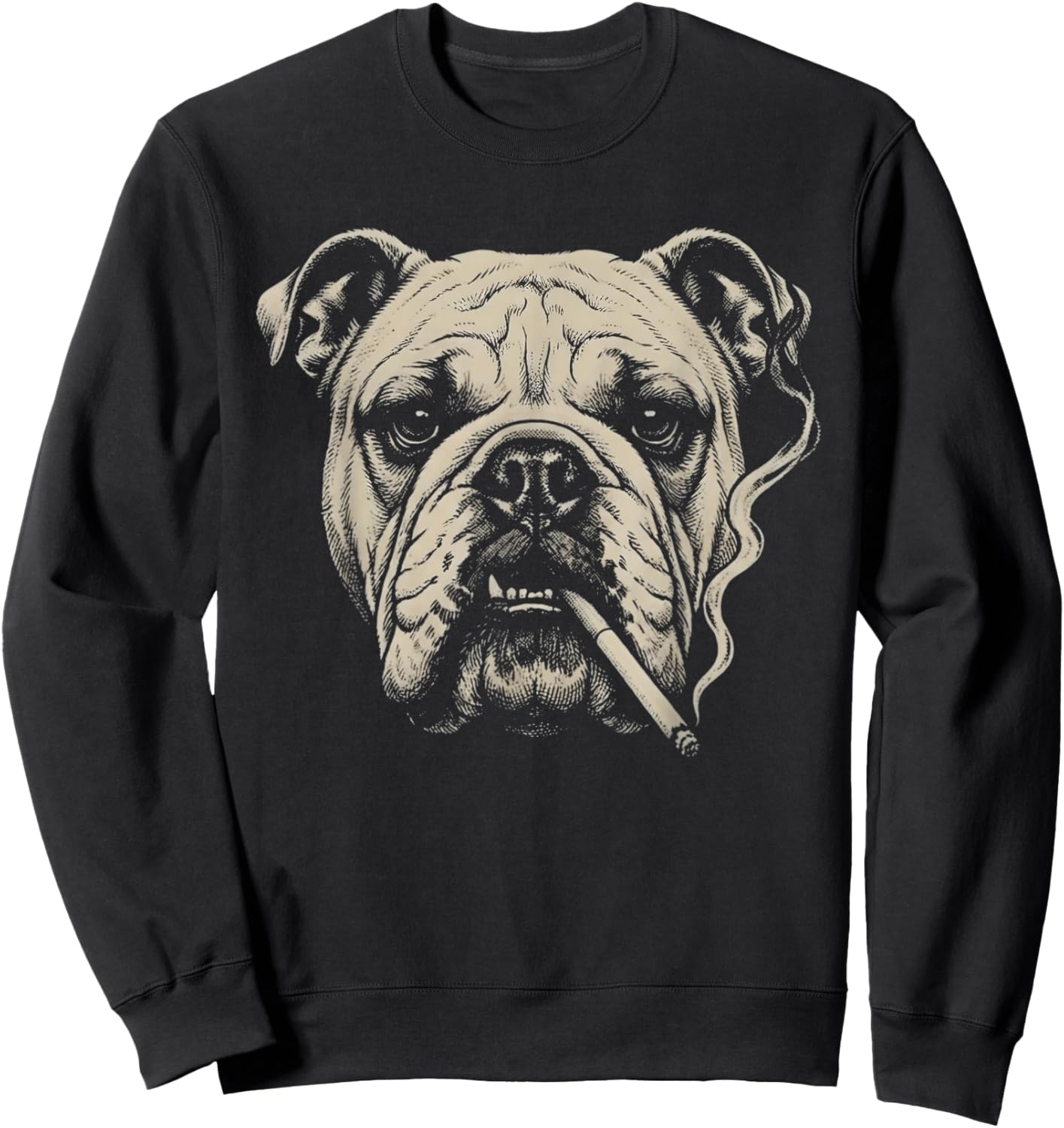 Dog Smoking Cigarette Funny English Bulldog Meme Sweatshirt - Sweatshirt | Black