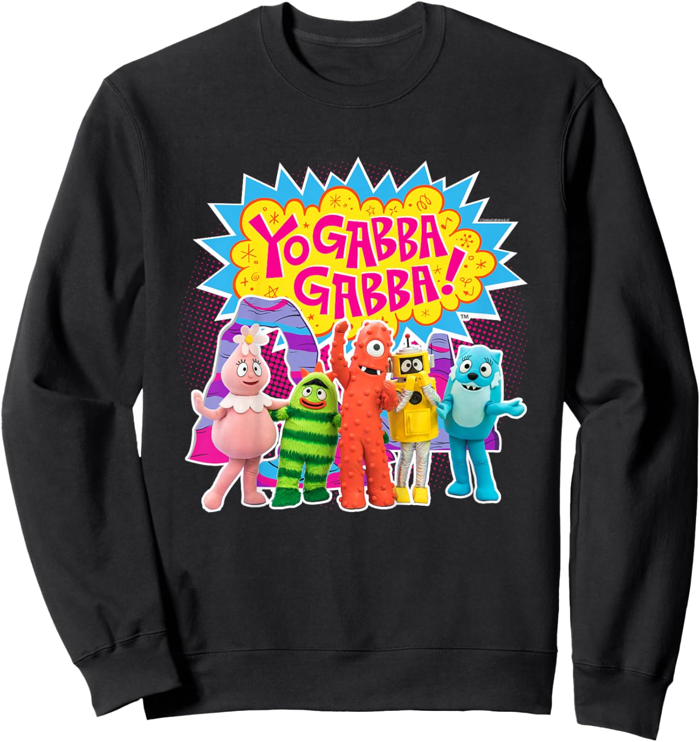 Kids Yo Gabba Gabba! Colorful Character Photo TV Show Sweatshirt - Sweatshirt | Black