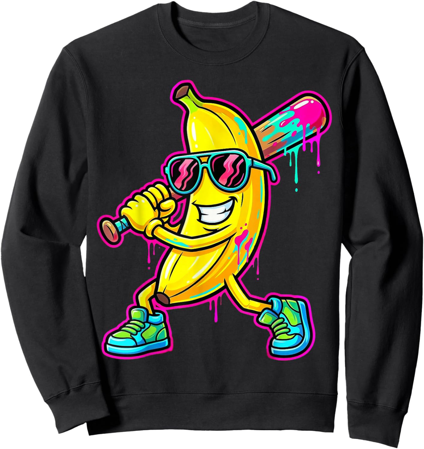 Banana Funny Baseball Drip Ice Cream Kids Youth Boys Girls Sweatshirt - Sweatshirt | Black