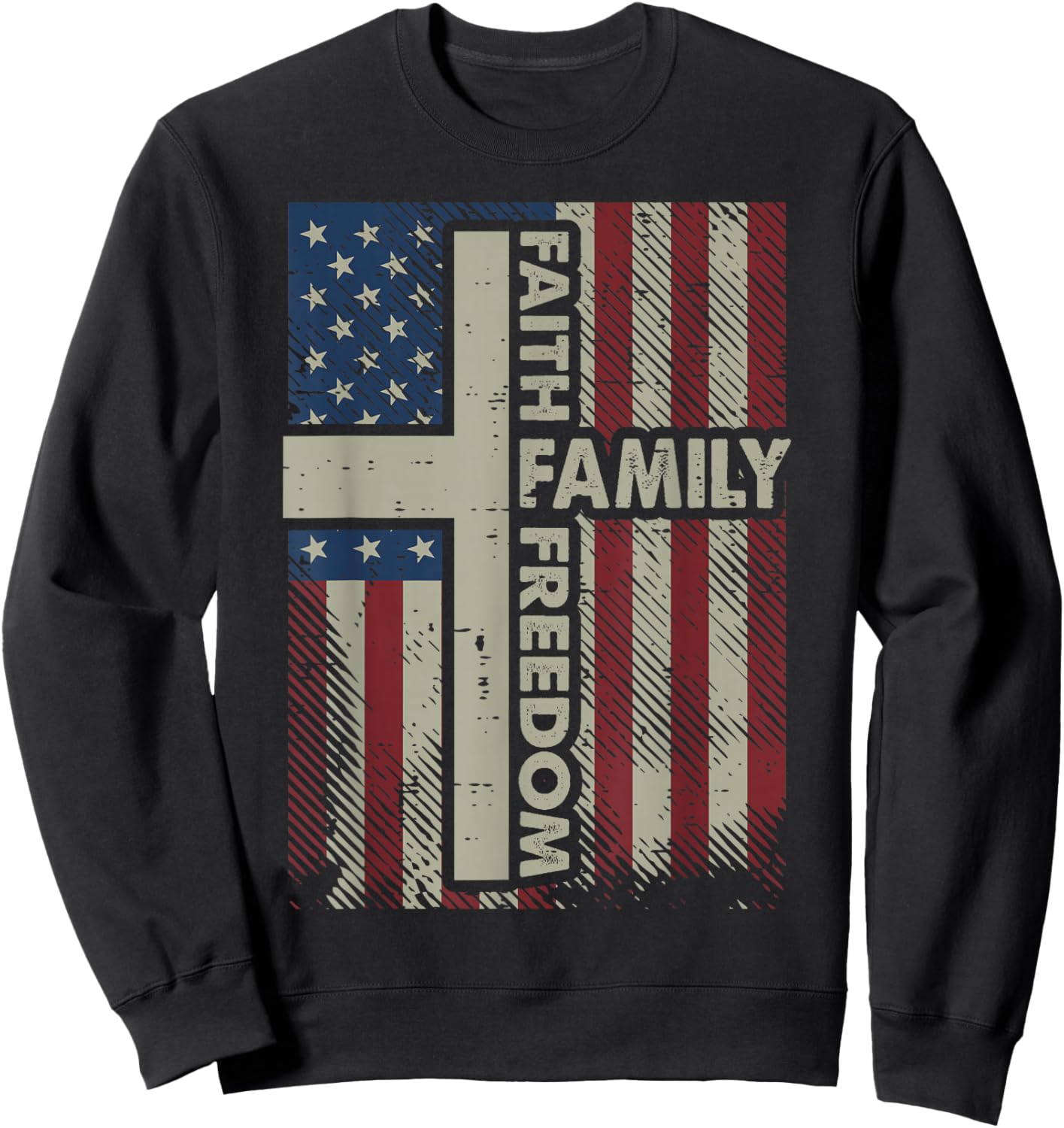 Faith US Flag Christian Religious God Jesus Men Women Kids Sweatshirt - Sweatshirt | Black