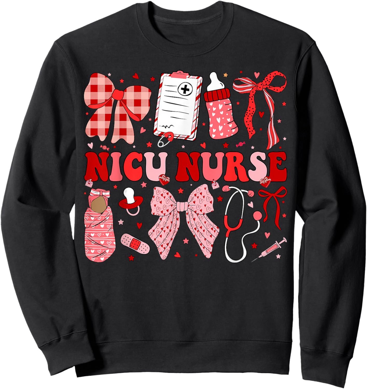 Neonatal Intensive Care Unit Coquette NICU Nurse Valentines Sweatshirt - Sweatshirt | Black