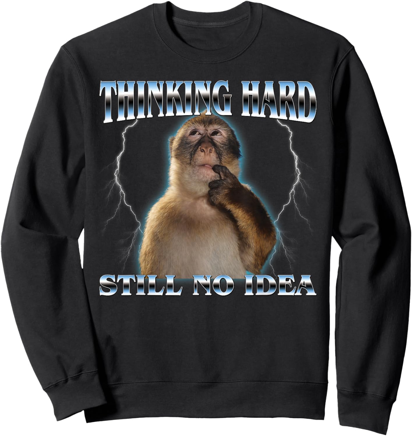 Thinking Monkey Funny Meme Cute Men Women Kids Sweatshirt - Sweatshirt | Black