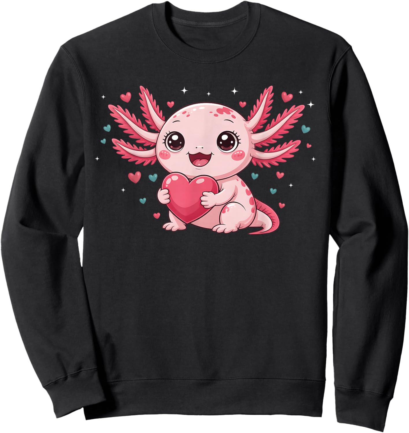 Valentine Cute Pink Axolotl Lovers Heart Girl Women Kid Sweatshirt - Sweatshirt | Black