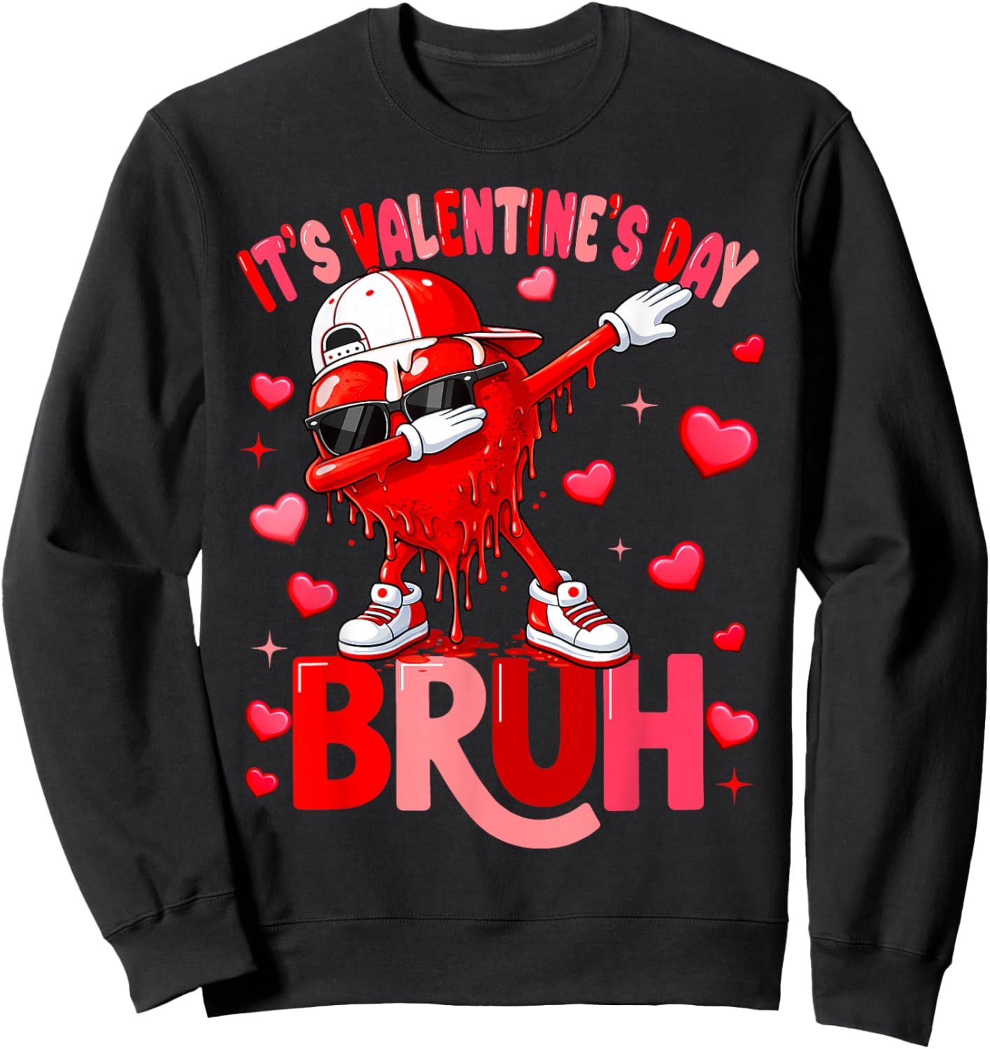 Bruh Valentines Day Boys Kids Drip Heart Funny Valentine Sweatshirt - Sweatshirt | Black
