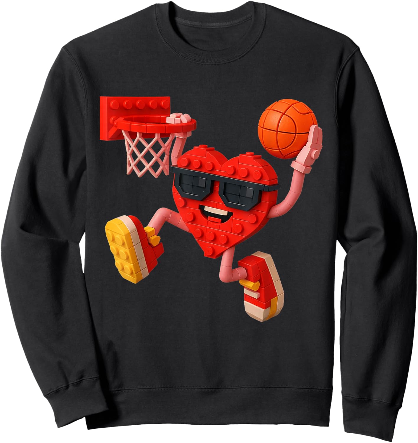 Basketball Heart Valentines Day Building Brick Boys Kids Sweatshirt - Sweatshirt | Black