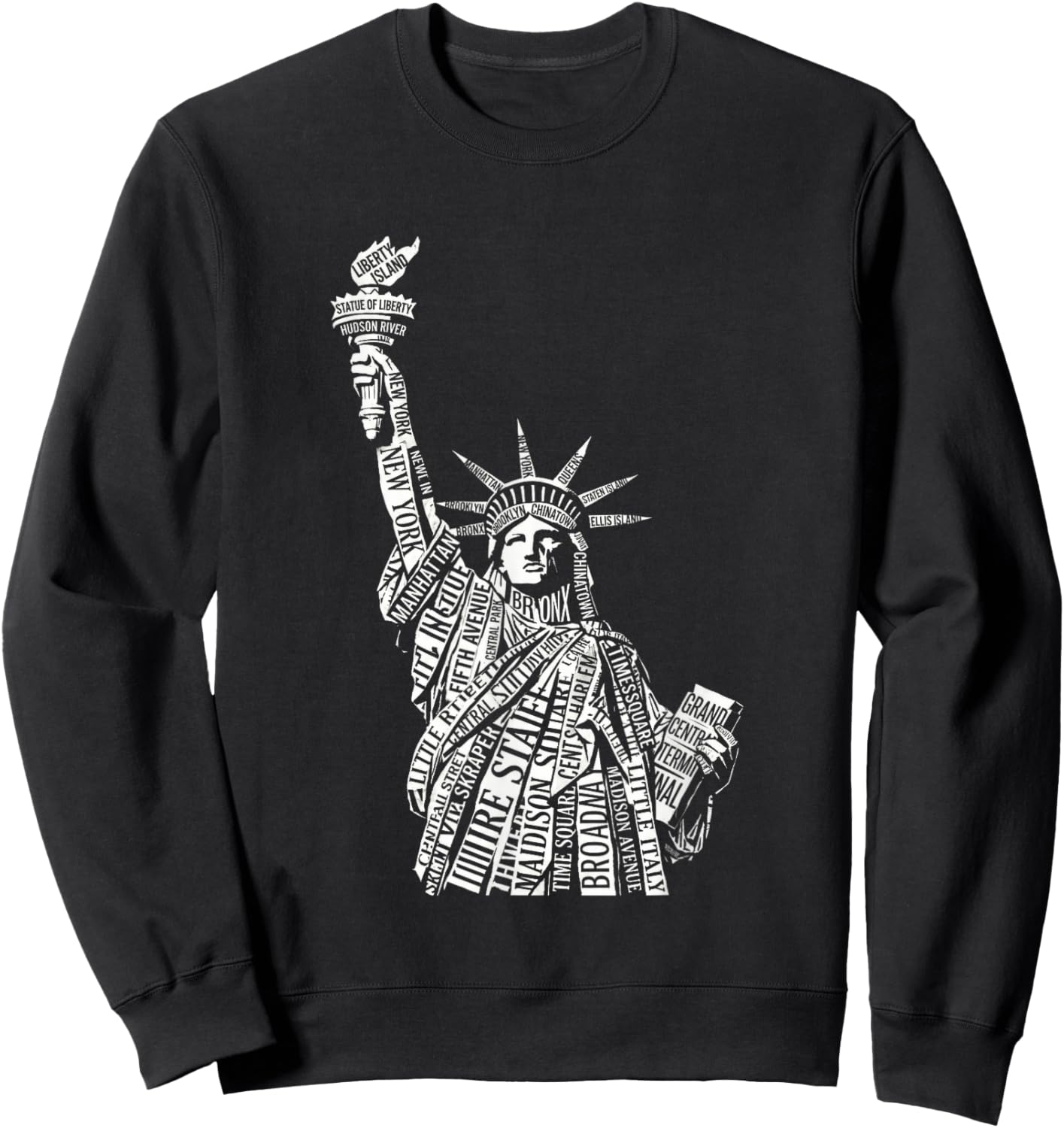 Statue of Liberty Typography New York City Word Art Sweatshirt - Sweatshirt | Black