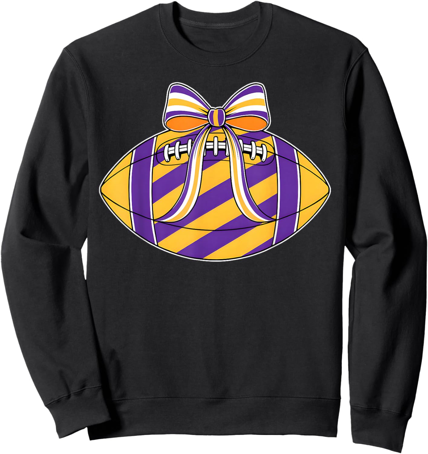 Purple Yellow Football Coquette Bow Game Day Football Mom Sweatshirt - Sweatshirt | Black