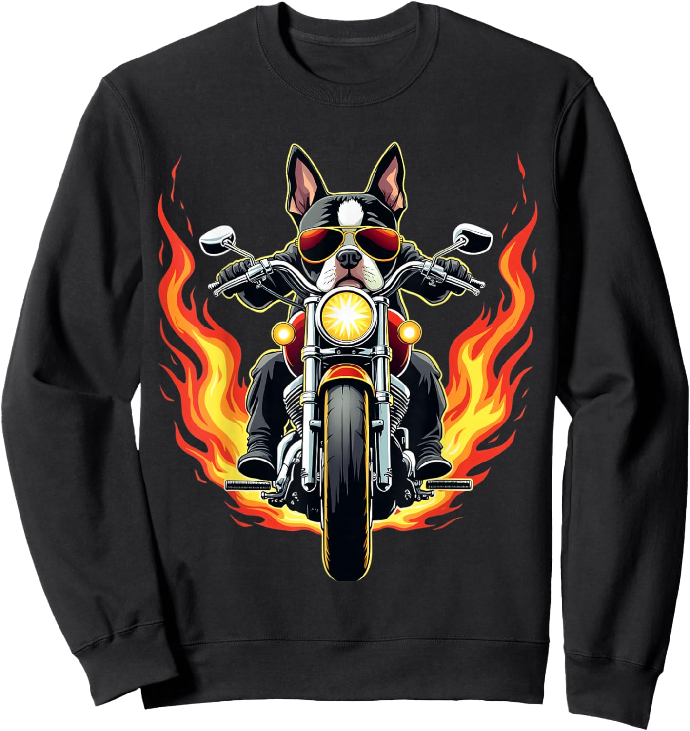 Boston Terrier Dog Riding a Motorcycle Funny Boston Terrier Sweatshirt - Sweatshirt | Black