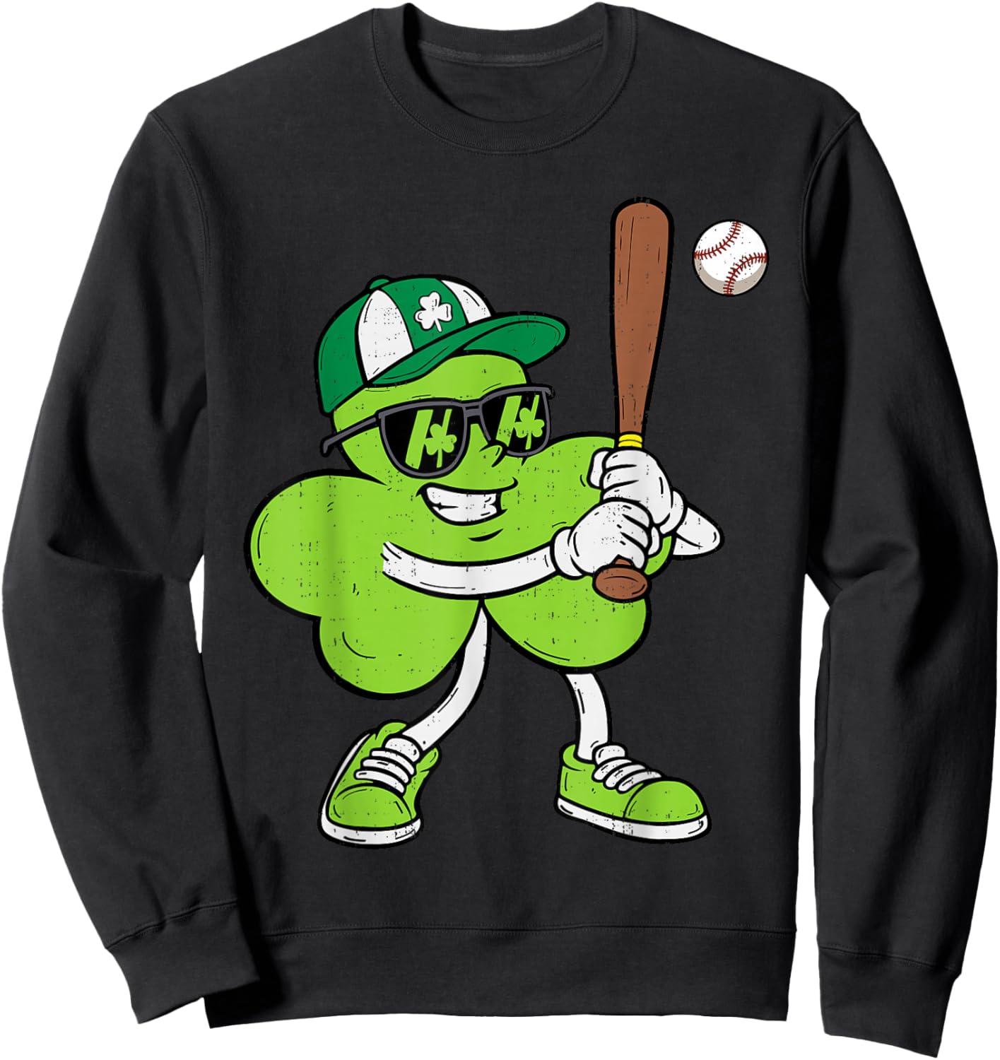 Baseball Saint Patricks Day Boys Kids Sport Green Shamrock Sweatshirt - Sweatshirt | Black
