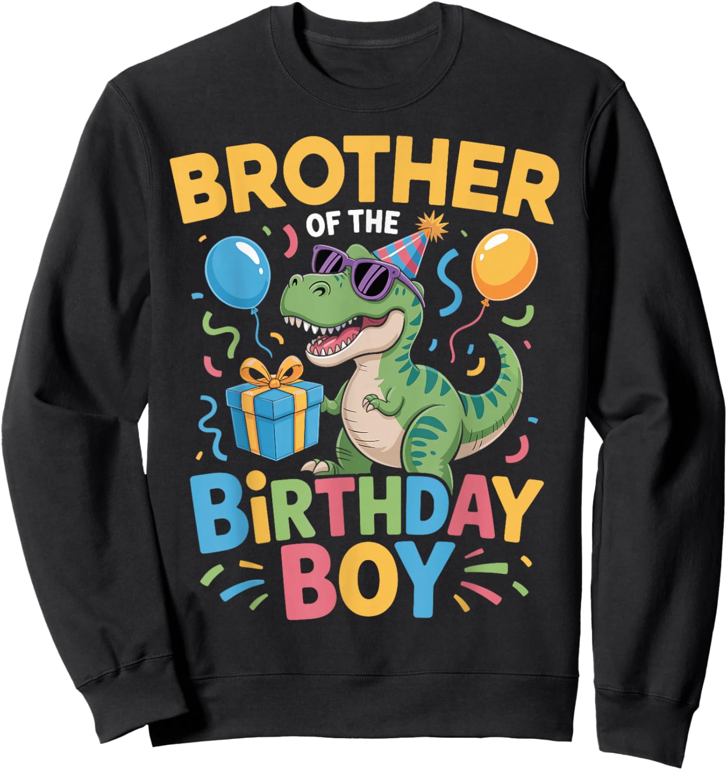 Brother of The Birthday Party Outfit Dinosaur Squad Brother Sweatshirt - Sweatshirt | Black