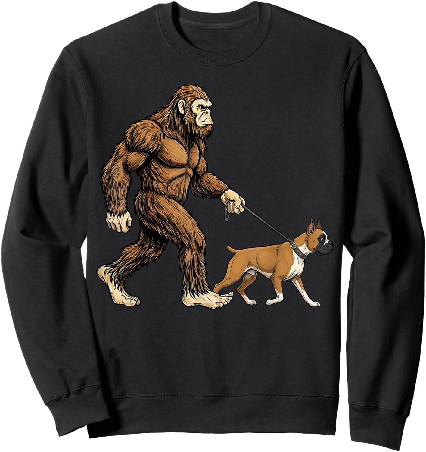 Bigfoot Walking Boxer Dog Funny Sasquatch Pet Lover Sweatshirt - Sweatshirt | Black