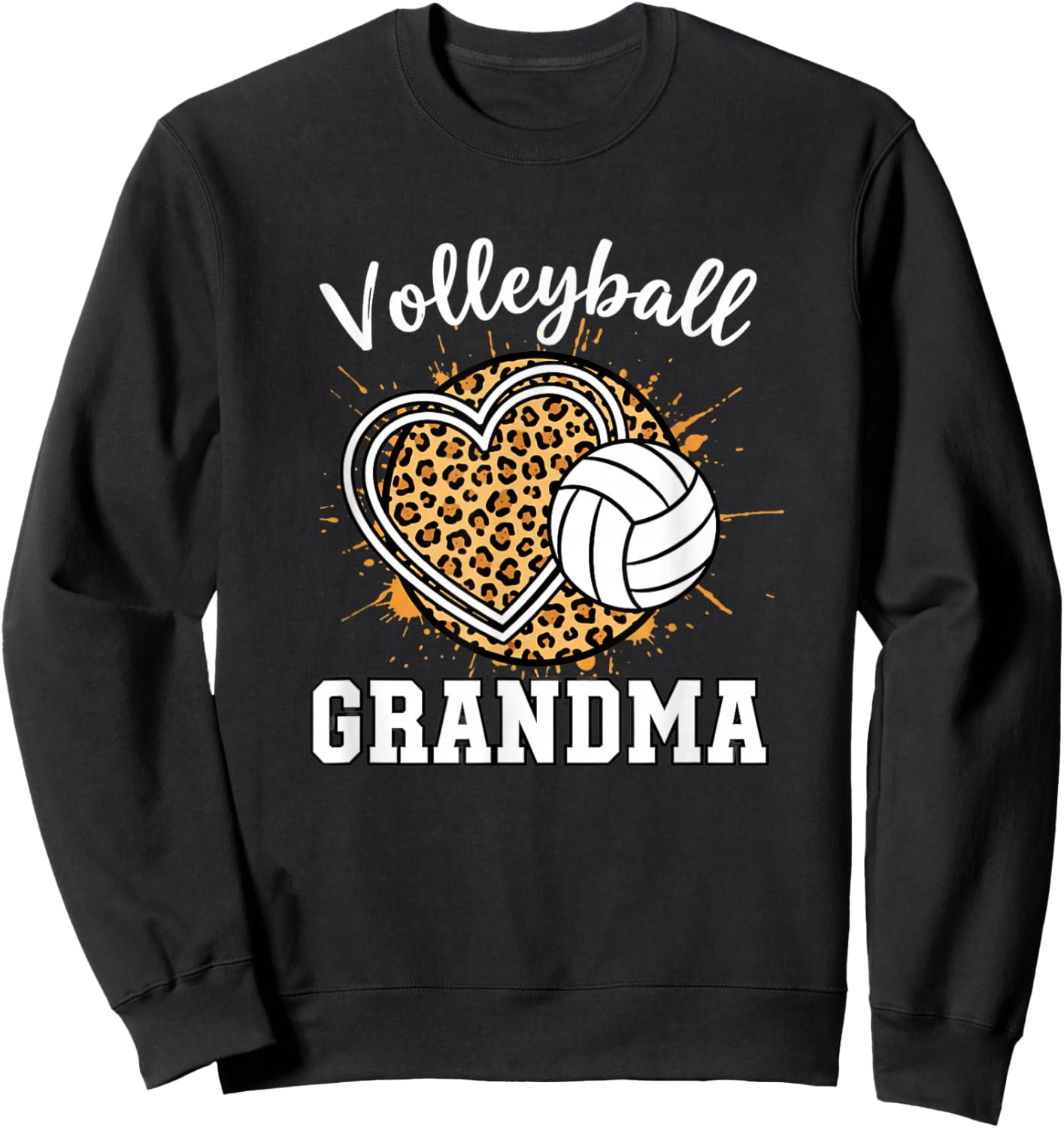 Grandparent Volleyball Grandma Leopard Heart Proud Sweatshirt - Sweatshirt | Black