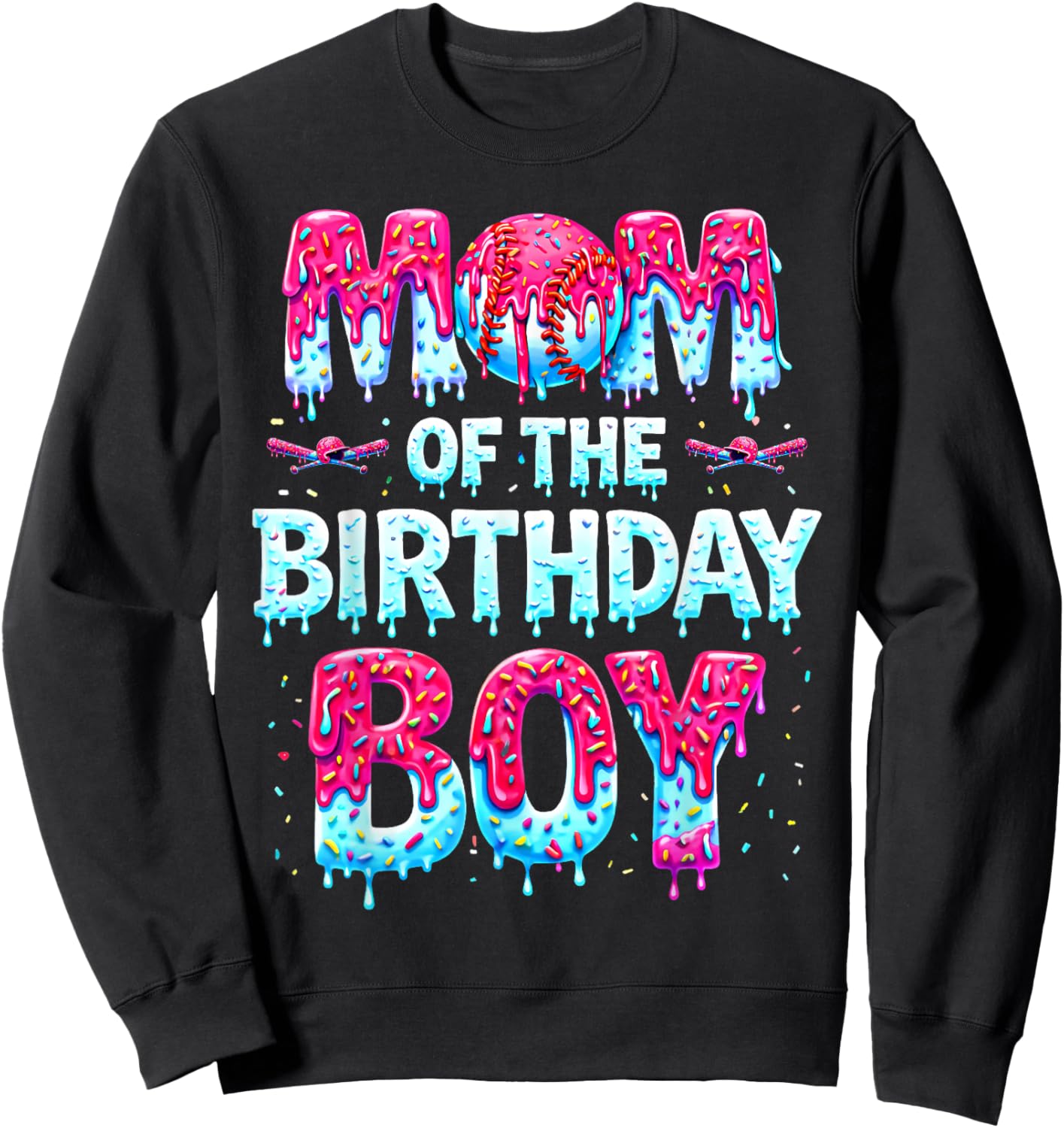 Mom of The Birthday Boy Ice Cream Baseball Family Party Sweatshirt - Sweatshirt | Black