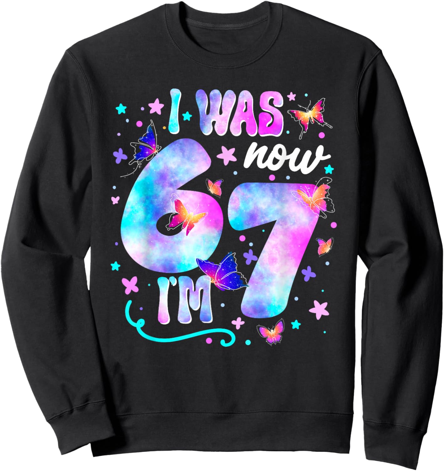 I was 6 Now I’m 7 Butterfly 7th Birthday Girls Kids Sweatshirt - Sweatshirt | Black